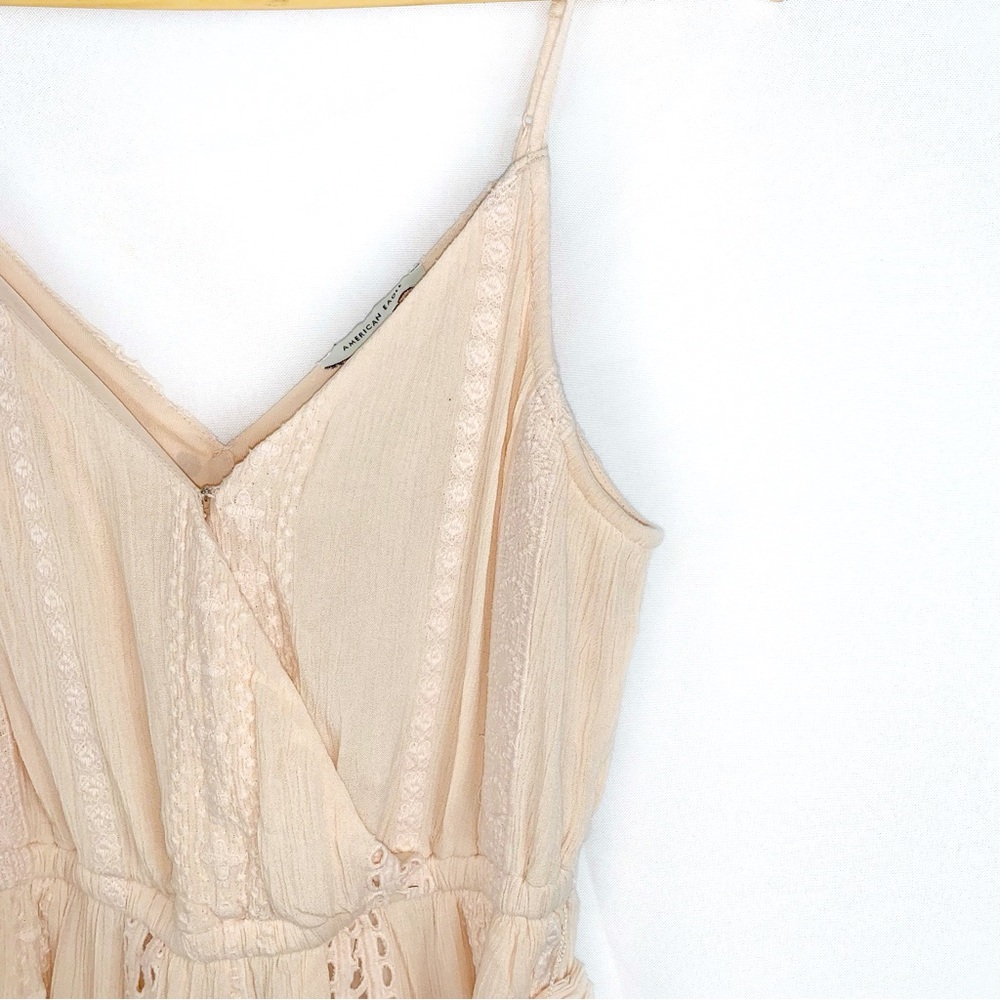 American Eagle Waist Defined Lace Crochet Romper in Peachy Pink - Picture 3 of 8